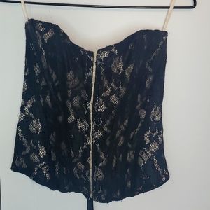 Cotton Express Black and Tan strapless Lace Corset size L